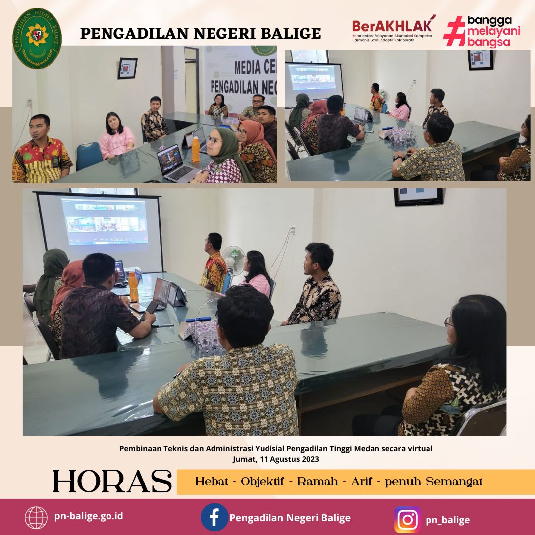 Pembinaan Teknis dan Administrasi Yudisial Pengadilan Tinggi Medan  secara virtual